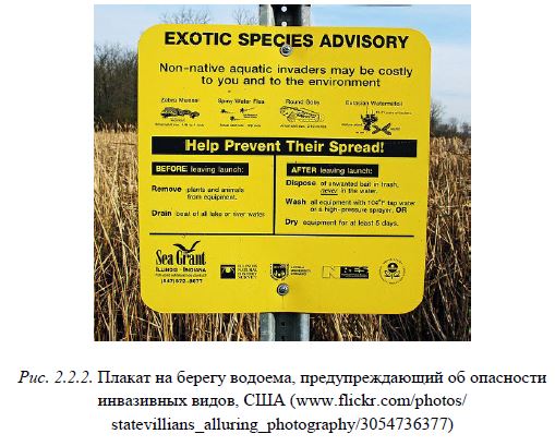 Рис. 2.2.2. Плакат на берегу водоема, предупреждающий об опасности инвазивных видов, США