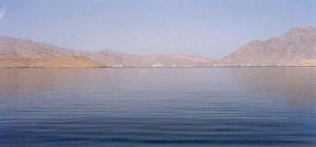 One of the protected lagoons (fjord-like) in Musandam suitable for marine cage aquaculture.