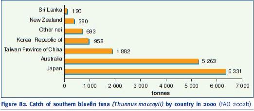 Catch of southern bluefin tuna (Thunnus maccoyii) by country in 2000 (FAO 2002b)
