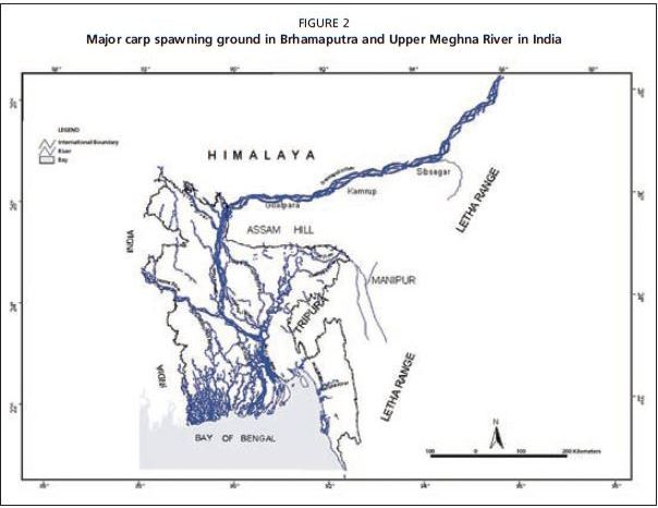 Major carp spawning ground in Brhamaputra and Upper Meghna River in India