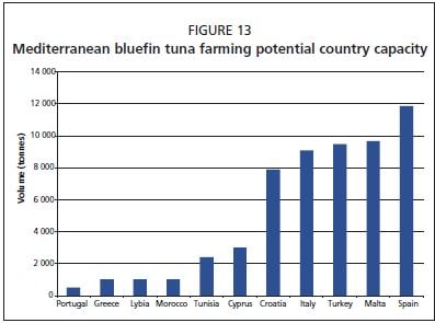 Mediterranean bluefin tuna farming potential country capacity