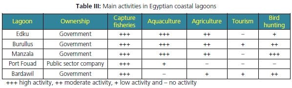 Main activities in Egyptian coastal lagoons