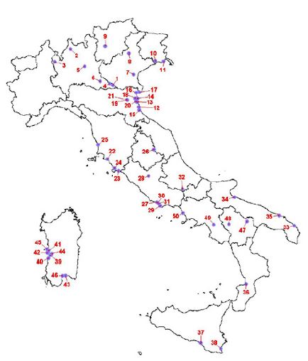 Location of the 53 Ramsar sites in Italy (Source: Ministero dell’Ambiente)