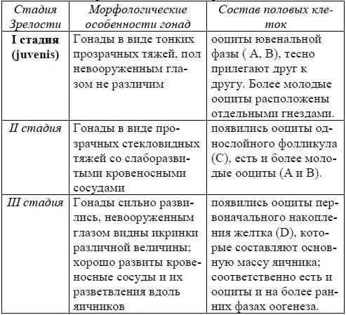 Шкалы зрелости гонад самок рыб