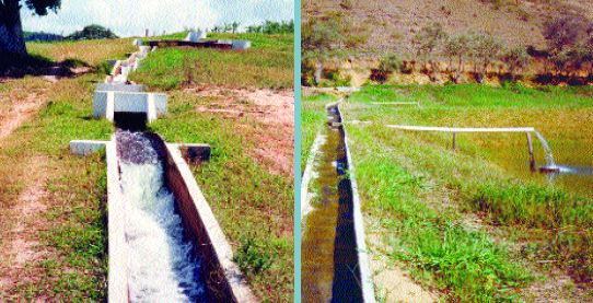 Supplying water above the pond water level provides some oxygenation, while grass minimizes erosion of the bank (Brazil)