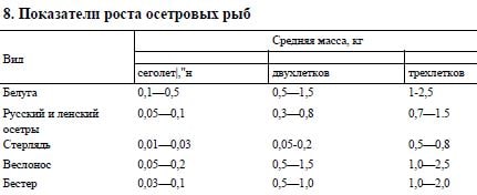 Показатели роста осетровых рыб