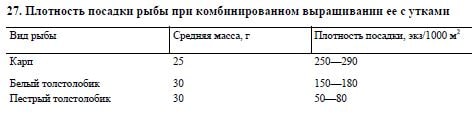 Плотность посадки рыбы при комбинированном выращивании ее с утками